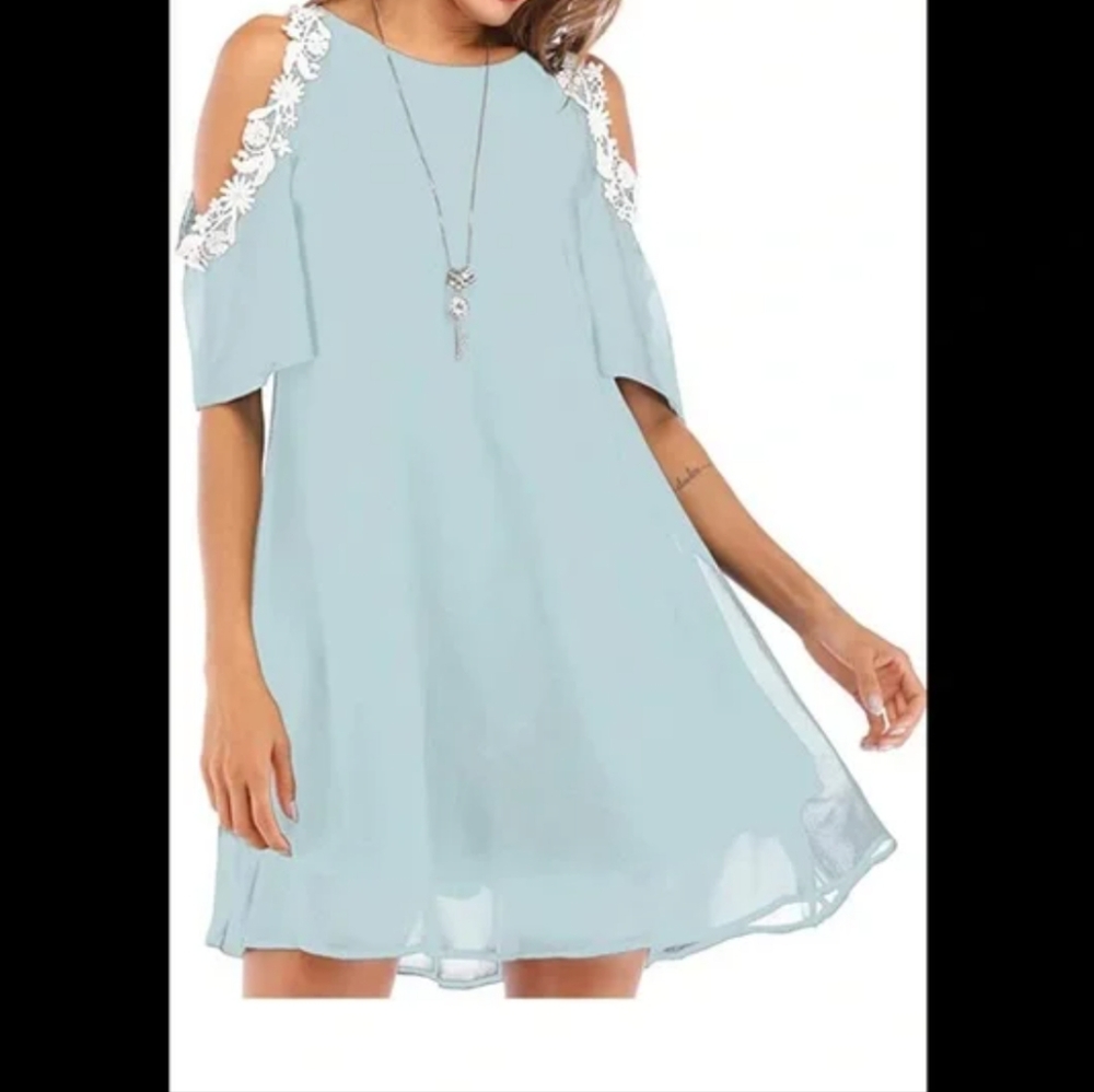 Elegant Light Blue Cold Shoulder Dress